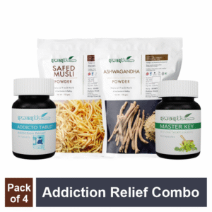 Addiction Relief Combo = Addicto Tablet + Master Key Capsule + Safed Musli Powder + Ashwagandha Powder